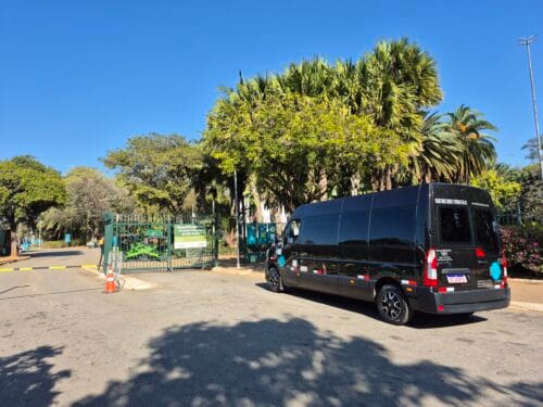 Van parada em frete a parque.